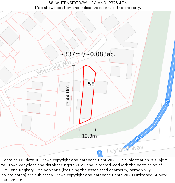 58, WHERNSIDE WAY, LEYLAND, PR25 4ZN: Plot and title map
