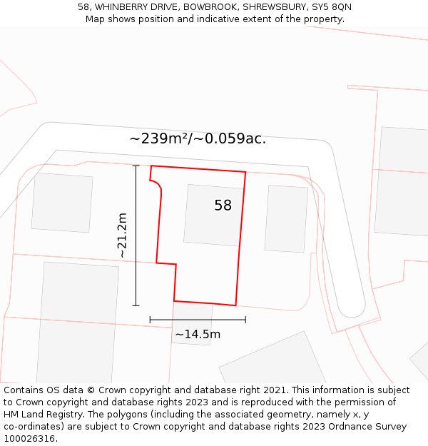 58, WHINBERRY DRIVE, BOWBROOK, SHREWSBURY, SY5 8QN: Plot and title map
