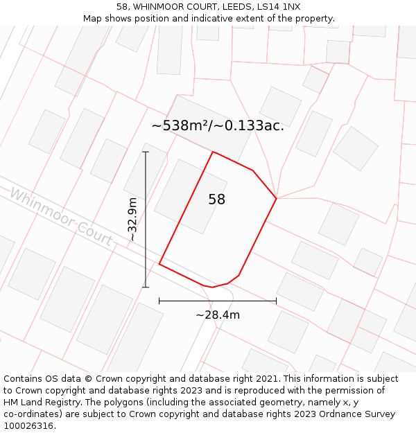 58, WHINMOOR COURT, LEEDS, LS14 1NX: Plot and title map