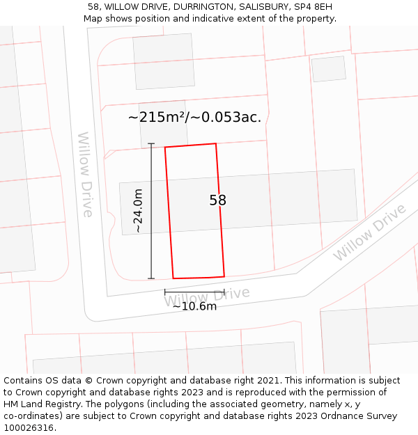 58, WILLOW DRIVE, DURRINGTON, SALISBURY, SP4 8EH: Plot and title map