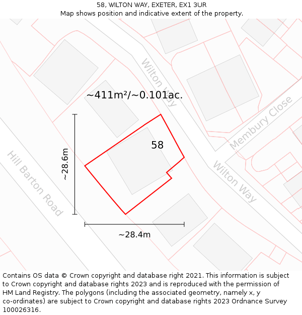 58, WILTON WAY, EXETER, EX1 3UR: Plot and title map