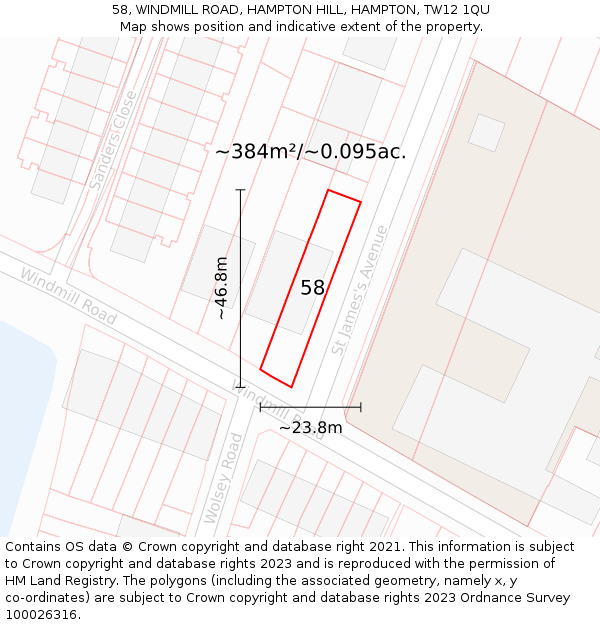 58, WINDMILL ROAD, HAMPTON HILL, HAMPTON, TW12 1QU: Plot and title map