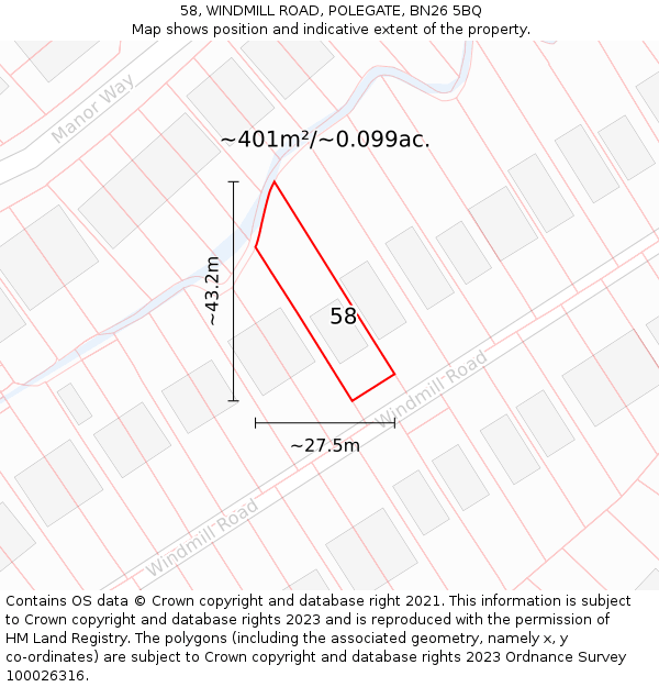 58, WINDMILL ROAD, POLEGATE, BN26 5BQ: Plot and title map
