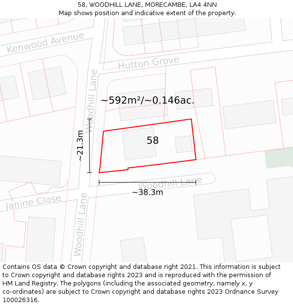 58, WOODHILL LANE, MORECAMBE, LA4 4NN: Plot and title map