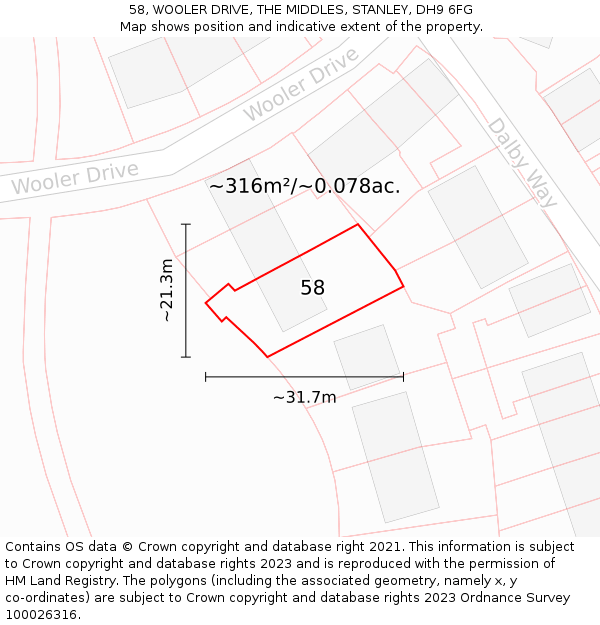 58, WOOLER DRIVE, THE MIDDLES, STANLEY, DH9 6FG: Plot and title map