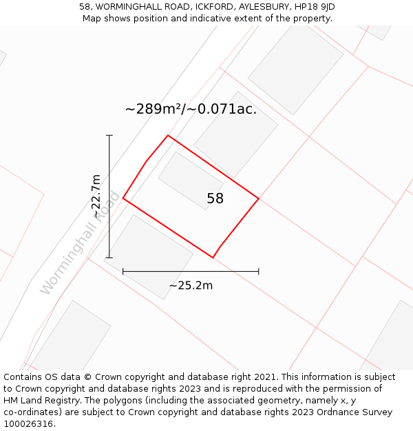58, WORMINGHALL ROAD, ICKFORD, AYLESBURY, HP18 9JD: Plot and title map