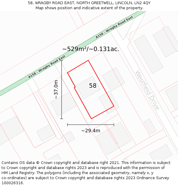 58, WRAGBY ROAD EAST, NORTH GREETWELL, LINCOLN, LN2 4QY: Plot and title map