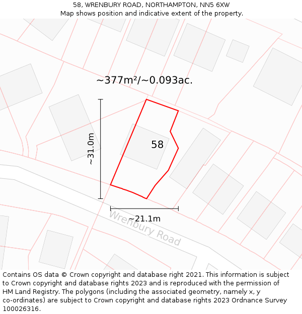 58, WRENBURY ROAD, NORTHAMPTON, NN5 6XW: Plot and title map