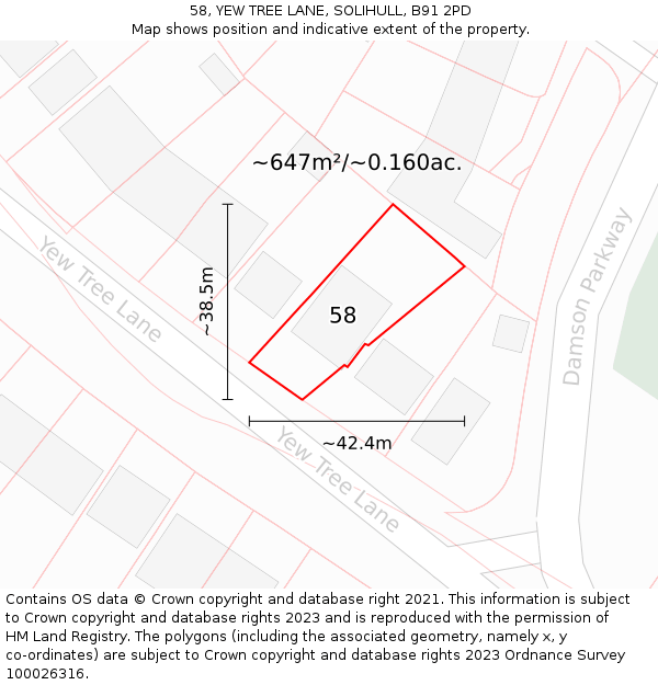 58, YEW TREE LANE, SOLIHULL, B91 2PD: Plot and title map