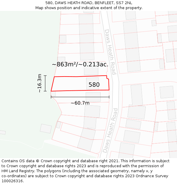 580, DAWS HEATH ROAD, BENFLEET, SS7 2NL: Plot and title map