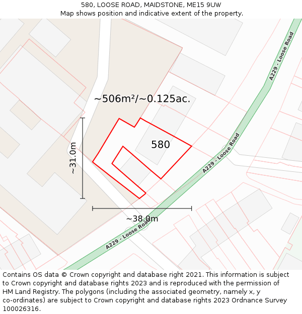 580, LOOSE ROAD, MAIDSTONE, ME15 9UW: Plot and title map