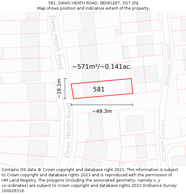 581, DAWS HEATH ROAD, BENFLEET, SS7 2NJ: Plot and title map