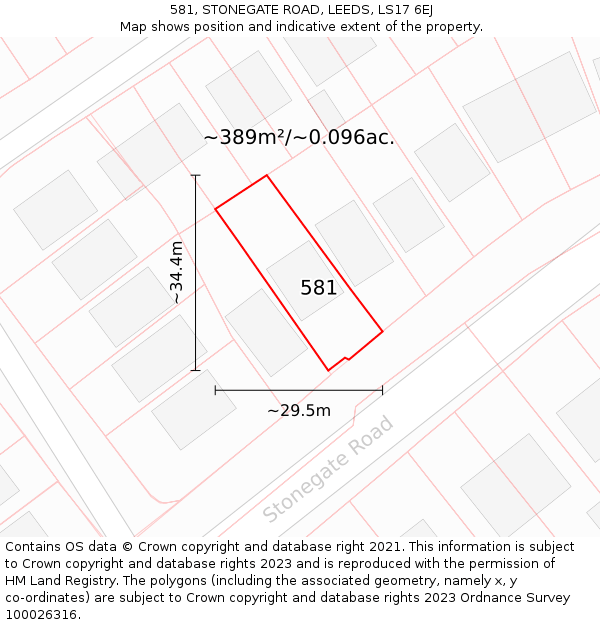 581, STONEGATE ROAD, LEEDS, LS17 6EJ: Plot and title map