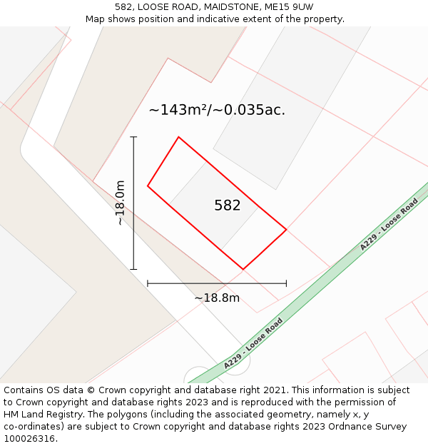 582, LOOSE ROAD, MAIDSTONE, ME15 9UW: Plot and title map