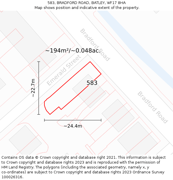 583, BRADFORD ROAD, BATLEY, WF17 8HA: Plot and title map