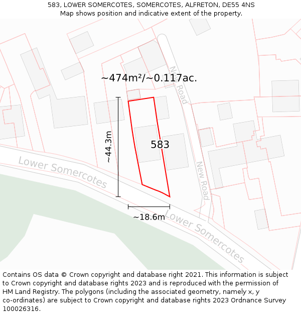 583, LOWER SOMERCOTES, SOMERCOTES, ALFRETON, DE55 4NS: Plot and title map