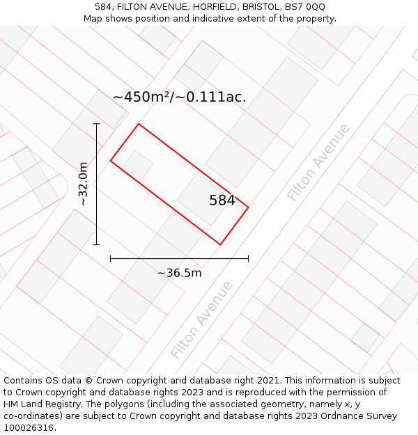 584, FILTON AVENUE, HORFIELD, BRISTOL, BS7 0QQ: Plot and title map
