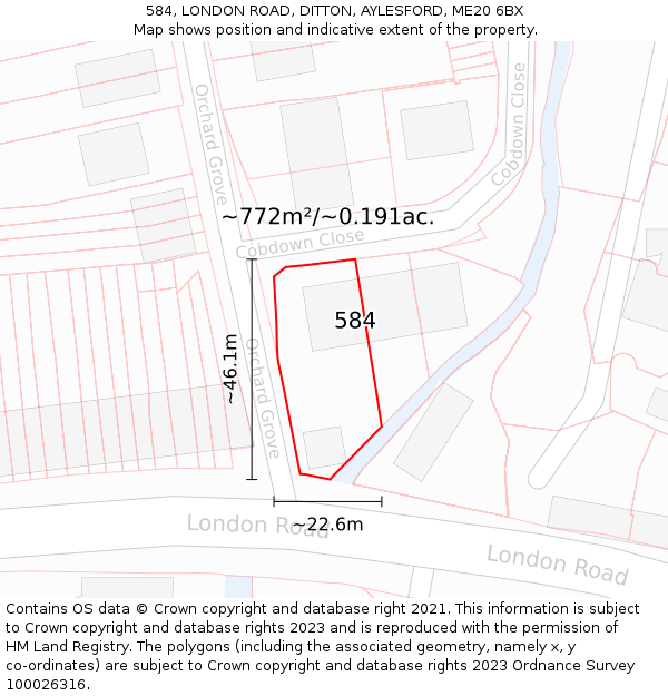 584, LONDON ROAD, DITTON, AYLESFORD, ME20 6BX: Plot and title map