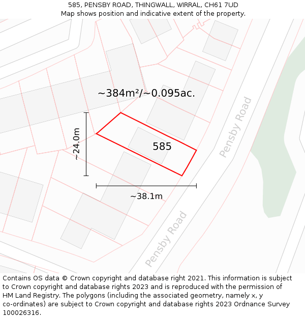 585, PENSBY ROAD, THINGWALL, WIRRAL, CH61 7UD: Plot and title map