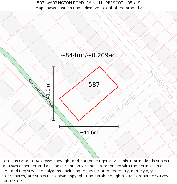 587, WARRINGTON ROAD, RAINHILL, PRESCOT, L35 4LS: Plot and title map