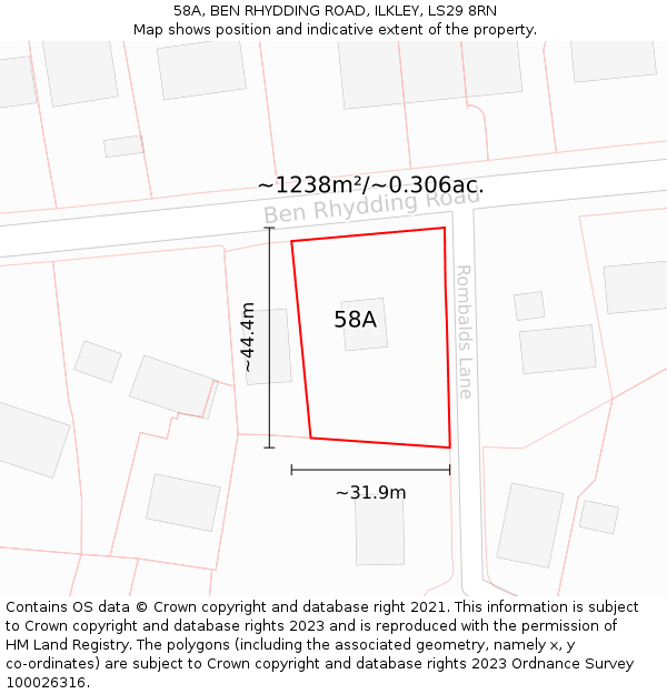 58A, BEN RHYDDING ROAD, ILKLEY, LS29 8RN: Plot and title map