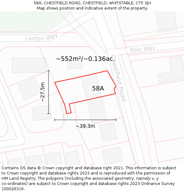 58A, CHESTFIELD ROAD, CHESTFIELD, WHITSTABLE, CT5 3JH: Plot and title map