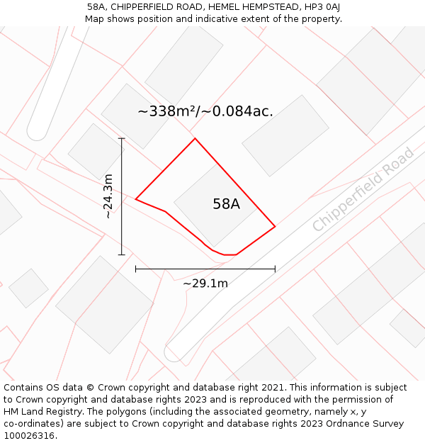 58A, CHIPPERFIELD ROAD, HEMEL HEMPSTEAD, HP3 0AJ: Plot and title map