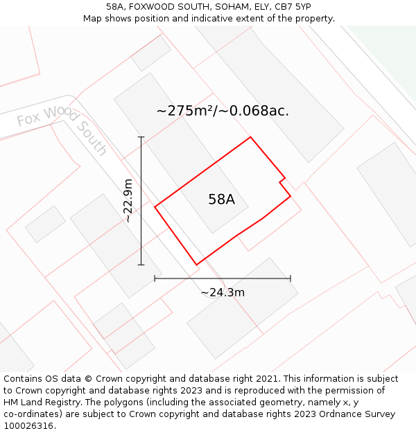 58A, FOXWOOD SOUTH, SOHAM, ELY, CB7 5YP: Plot and title map