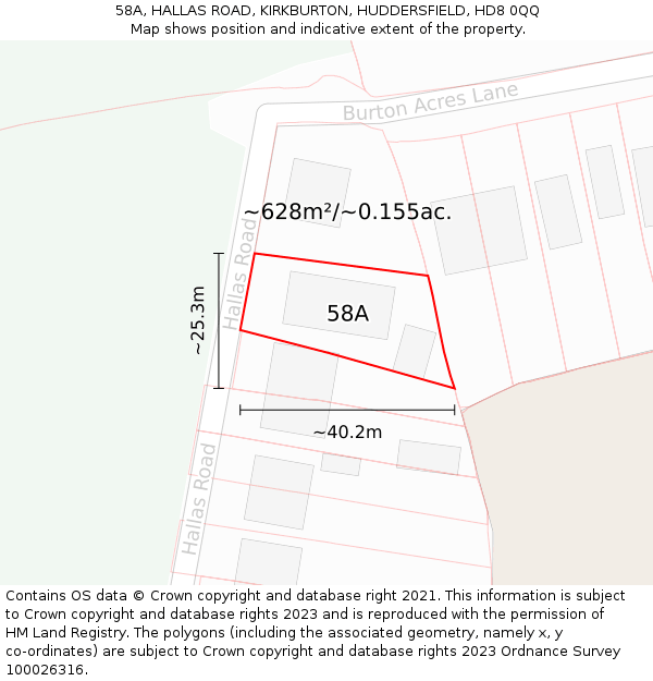 58A, HALLAS ROAD, KIRKBURTON, HUDDERSFIELD, HD8 0QQ: Plot and title map