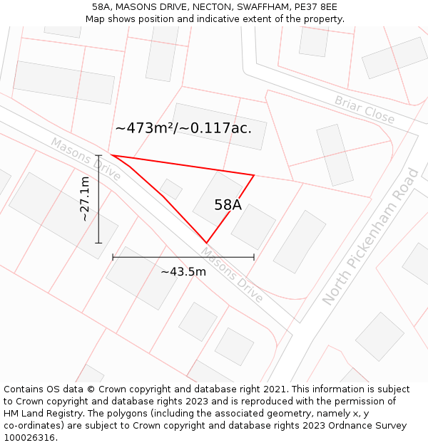 58A, MASONS DRIVE, NECTON, SWAFFHAM, PE37 8EE: Plot and title map