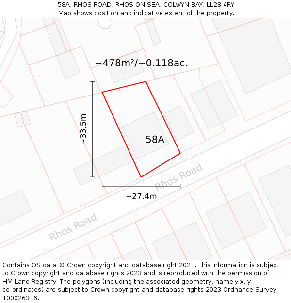 58A, RHOS ROAD, RHOS ON SEA, COLWYN BAY, LL28 4RY: Plot and title map