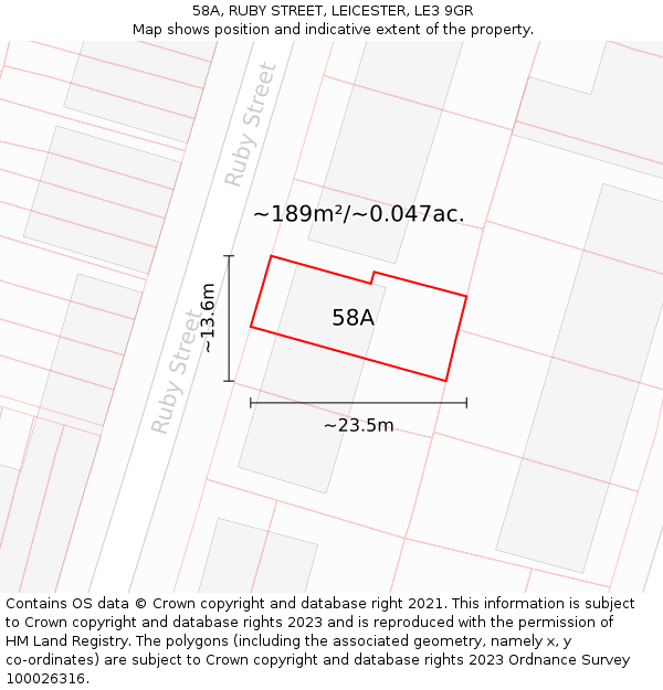 58A, RUBY STREET, LEICESTER, LE3 9GR: Plot and title map