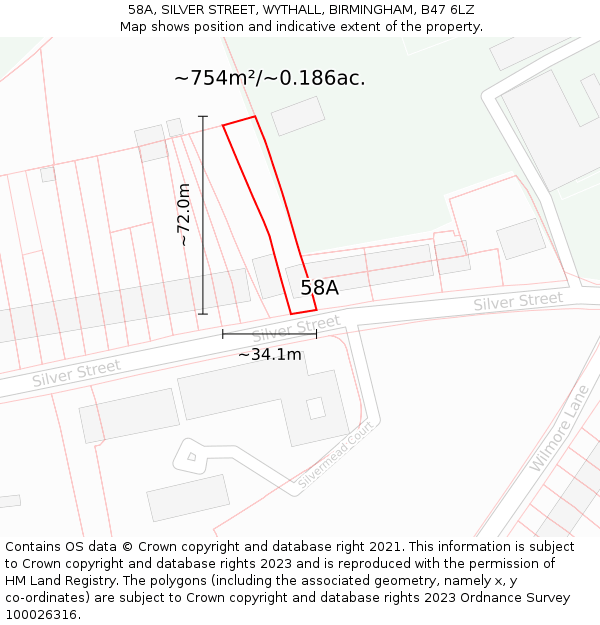 58A, SILVER STREET, WYTHALL, BIRMINGHAM, B47 6LZ: Plot and title map