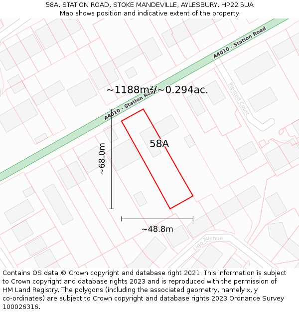 58A, STATION ROAD, STOKE MANDEVILLE, AYLESBURY, HP22 5UA: Plot and title map