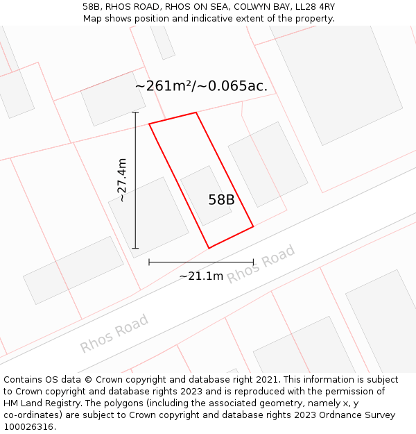 58B, RHOS ROAD, RHOS ON SEA, COLWYN BAY, LL28 4RY: Plot and title map