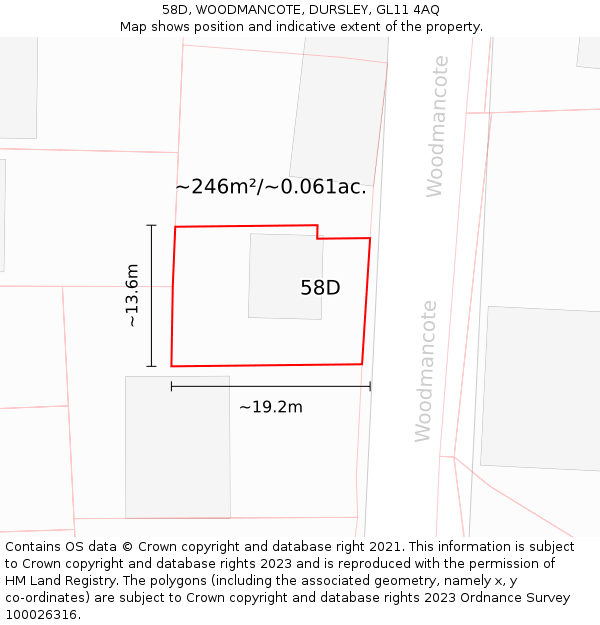 58D, WOODMANCOTE, DURSLEY, GL11 4AQ: Plot and title map