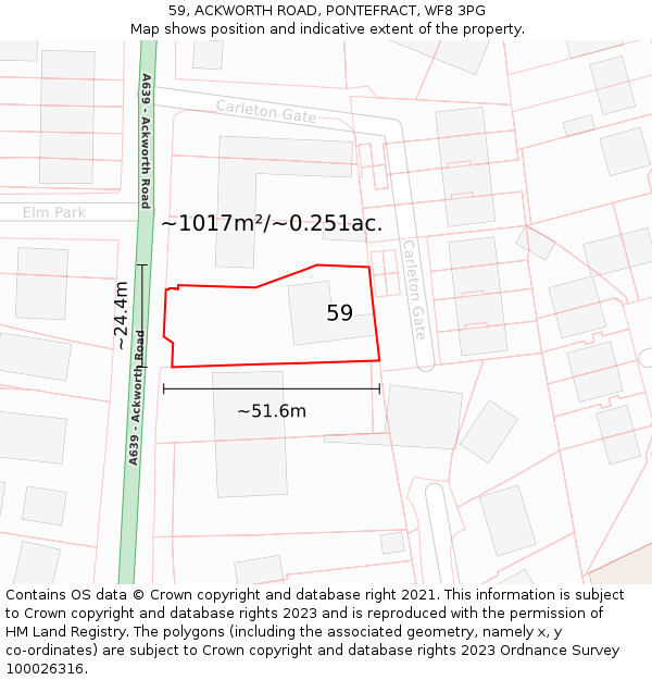 59, ACKWORTH ROAD, PONTEFRACT, WF8 3PG: Plot and title map
