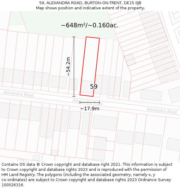 59, ALEXANDRA ROAD, BURTON-ON-TRENT, DE15 0JB: Plot and title map