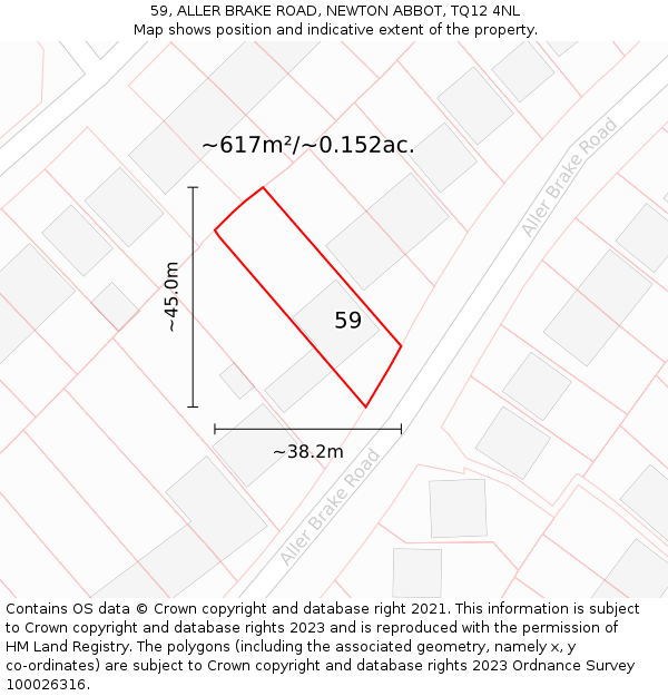 59, ALLER BRAKE ROAD, NEWTON ABBOT, TQ12 4NL: Plot and title map
