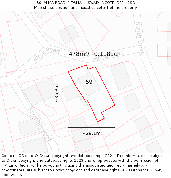 59, ALMA ROAD, NEWHALL, SWADLINCOTE, DE11 0SD: Plot and title map
