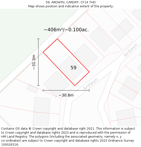 59, ARDWYN, CARDIFF, CF14 7HD: Plot and title map