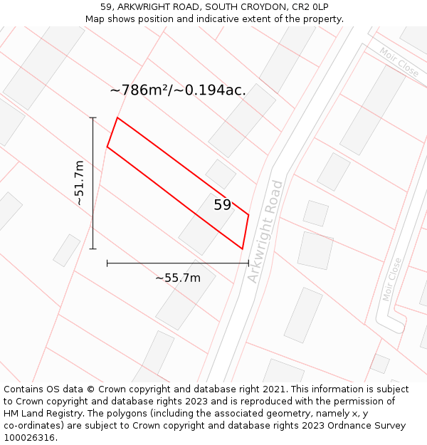 59, ARKWRIGHT ROAD, SOUTH CROYDON, CR2 0LP: Plot and title map