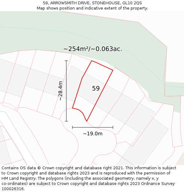 59, ARROWSMITH DRIVE, STONEHOUSE, GL10 2QS: Plot and title map