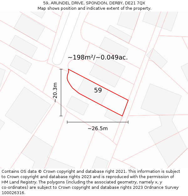 59, ARUNDEL DRIVE, SPONDON, DERBY, DE21 7QX: Plot and title map