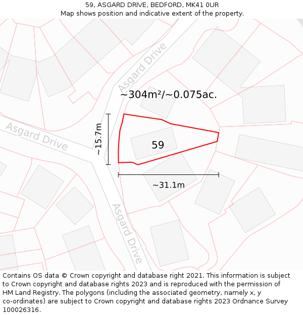 59, ASGARD DRIVE, BEDFORD, MK41 0UR: Plot and title map