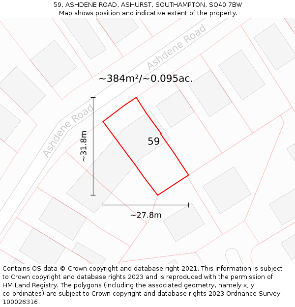 59, ASHDENE ROAD, ASHURST, SOUTHAMPTON, SO40 7BW: Plot and title map