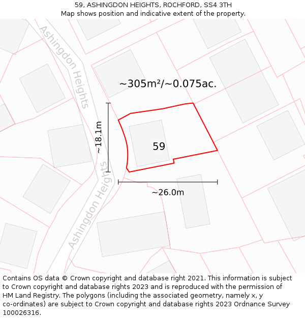 59, ASHINGDON HEIGHTS, ROCHFORD, SS4 3TH: Plot and title map