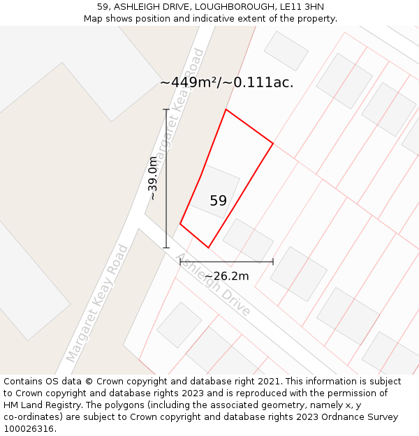 59, ASHLEIGH DRIVE, LOUGHBOROUGH, LE11 3HN: Plot and title map