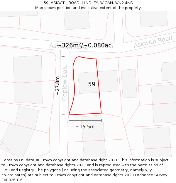 59, ASKWITH ROAD, HINDLEY, WIGAN, WN2 4NS: Plot and title map