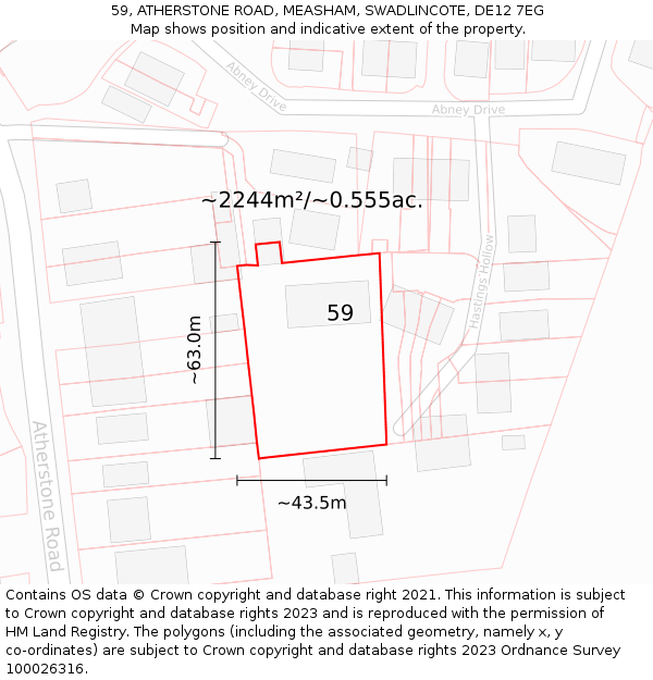 59, ATHERSTONE ROAD, MEASHAM, SWADLINCOTE, DE12 7EG: Plot and title map
